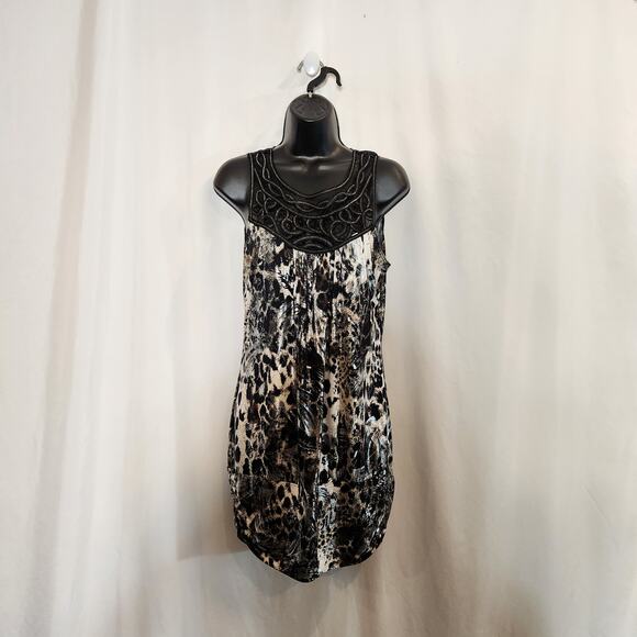 STUDIO Y Black Silver Gray Metallic Animal Print Sleeveless Mini Cocktail Dress - Picture 1 of 11